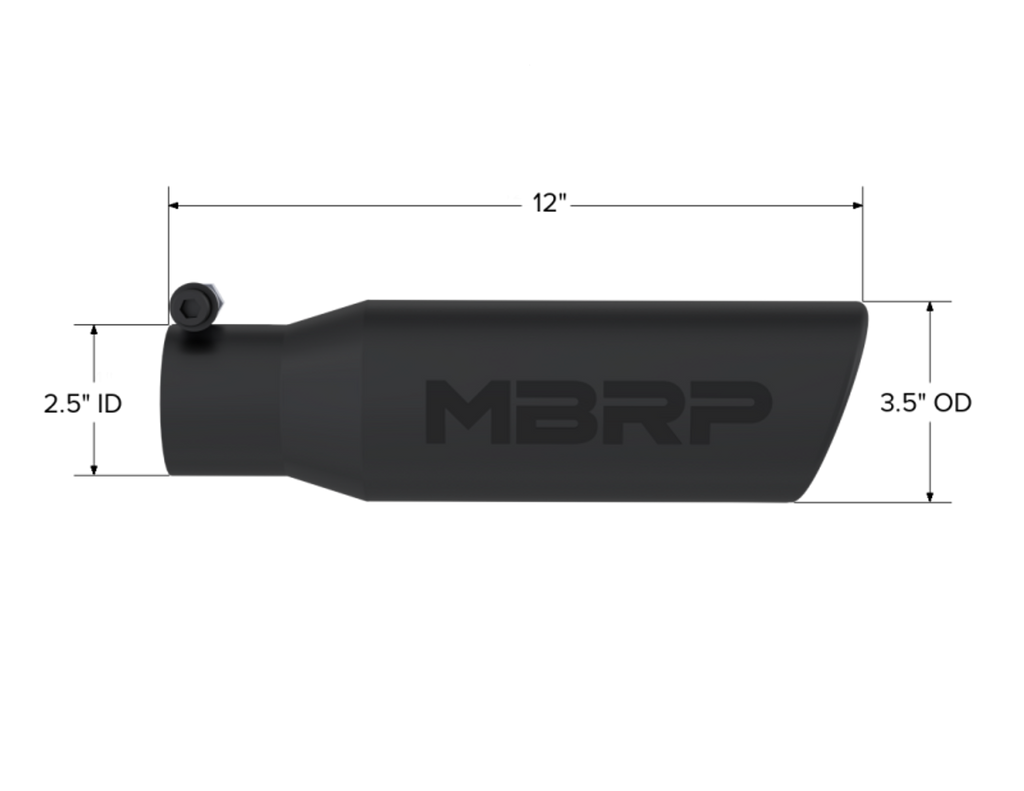 MBRP Universal Tip 3in O.D. Angled Rolled End 2 inlet 12 length - Black Finish - T5113BLK