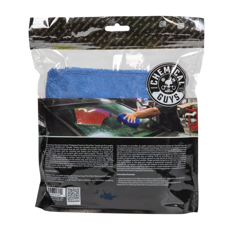 Chemical Guys Monster Extreme Thickness Premium Microfiber Towel - 16in x 16in - Blue - 3 Pack
