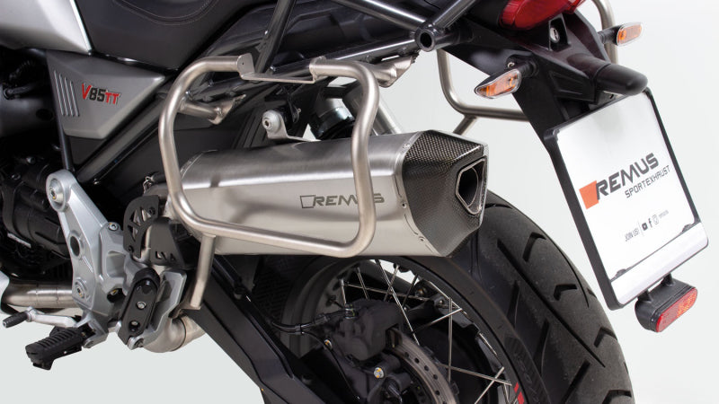 Remus 2019 Moto Guzzi V85 TT Black Hawk Stainless Steel Slip On Remus
