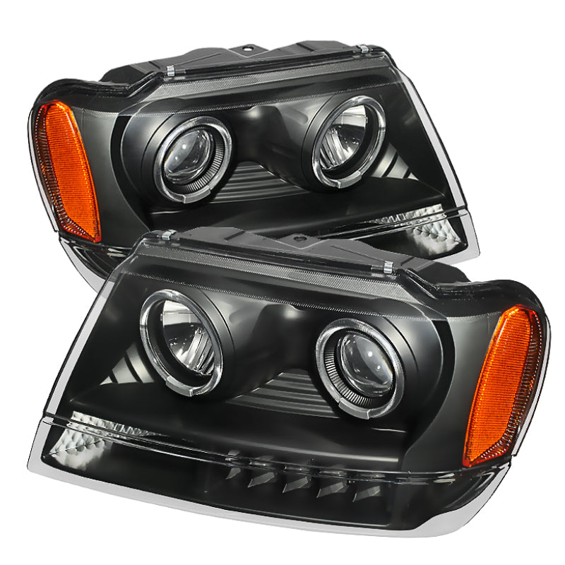 Xtune Jeep Grand Cherokee 99-04 Projector Headlights LED Halo Black PRO-JH-JGC99-LED-BK SPYDER