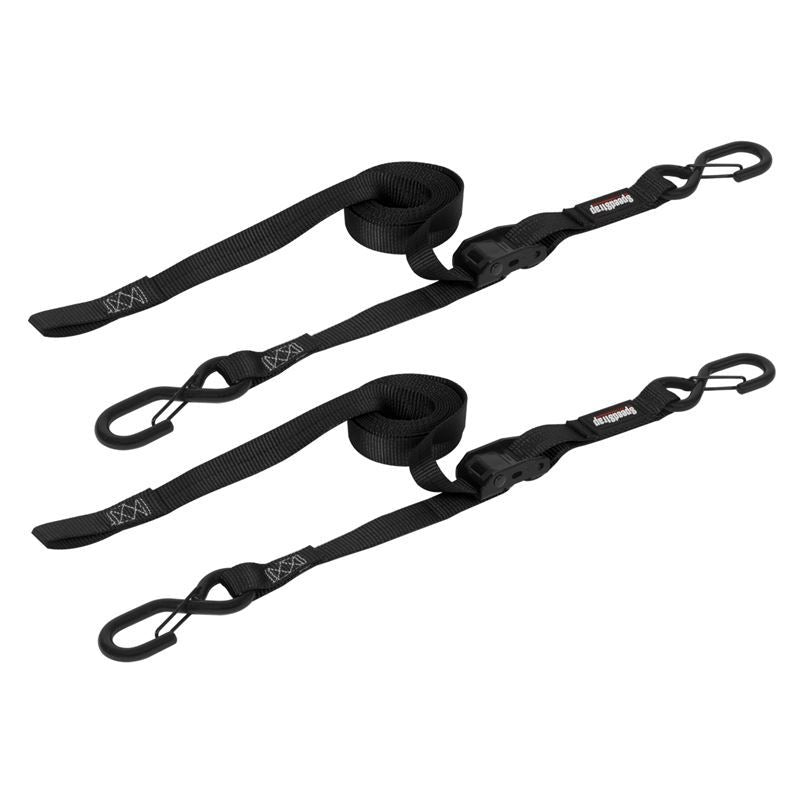 SpeedStrap 1In x 10Ft CAM-Lock Tie Down w/ Snap FtSFt Hooks (2 Pack) - Black SpeedStrap