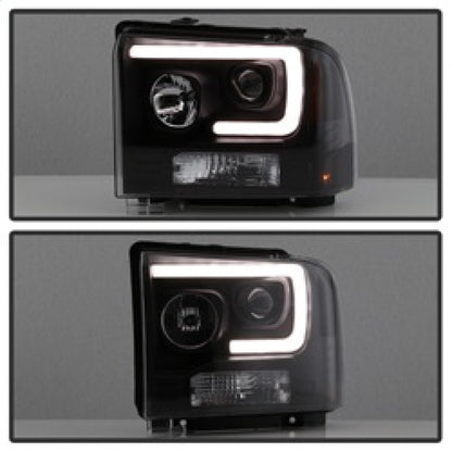 Spyder Ford F250/350/450 05-07 Projector Headlights - Light Bar DRL LED - Black PRO-YD-FS05V2-LB-BK SPYDER