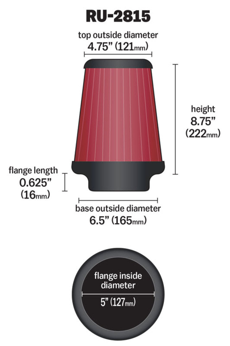 K&N Universal Clamp-On Air Filter 5in FLG / 6-1/2in B / 4-3/8in T / 8-3/4in H K&N Engineering