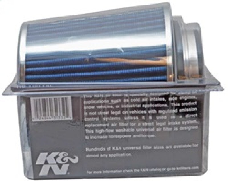 K&N Universal Air Filter Chrome Round Tapered Blue - 4in Flange ID x 1.125in Flange Length x 5.5in H K&N Engineering