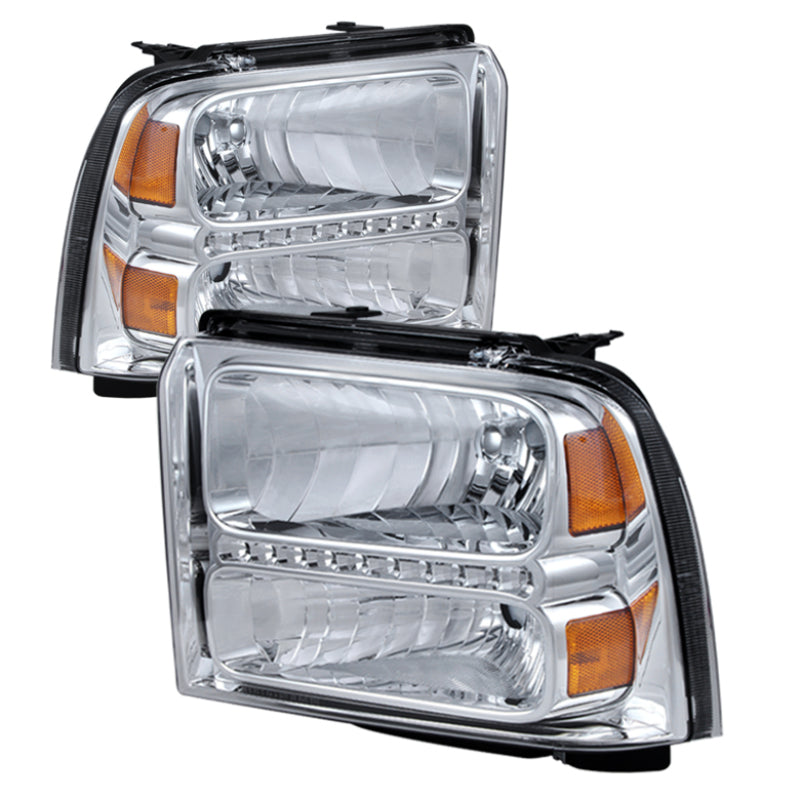 Xtune Ford F250/350/450 Super Duty 05-07 Crystal Headlights w/ LED Chrome HD-JH-FS05-LED-C SPYDER