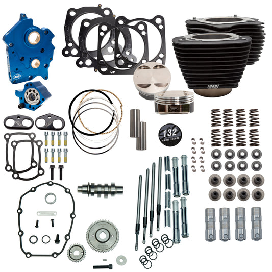 S&S Cycle 2017+ M8 132in Power Pack w/ Chrm Pushrod Tubes & Gear Drive Cam - Blk w/o HL - Incl. VVT