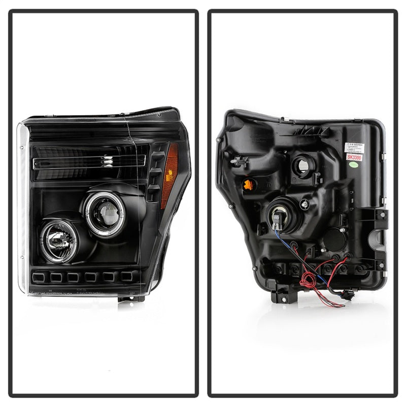 Spyder Ford Super Duty 11-16 Projector Headlights LEDHalo DRL All Black PRO-YD-FS11-HL-BKV2 SPYDER