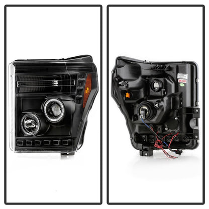 Spyder Ford Super Duty 11-16 Projector Headlights LEDHalo DRL All Black PRO-YD-FS11-HL-BKV2 SPYDER