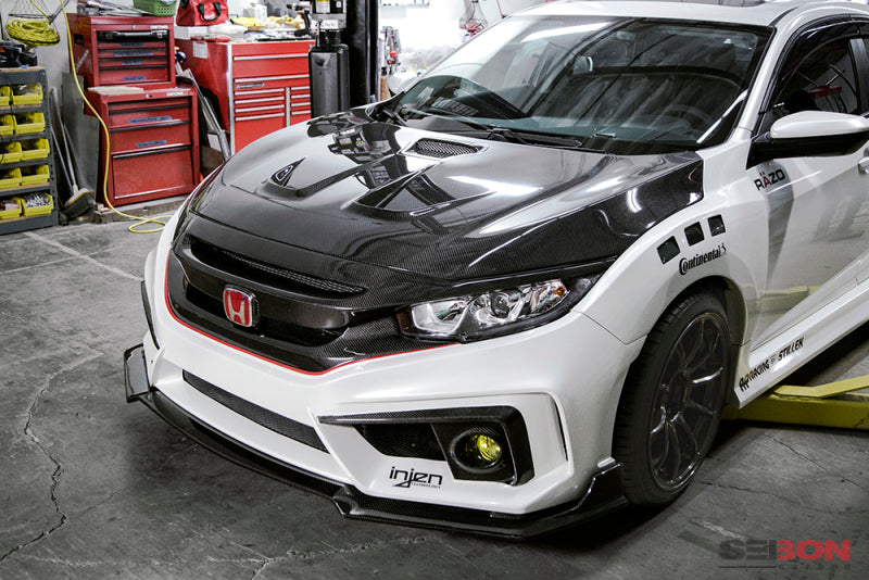 Seibon MR-style carbon fiber hood for 2016-2021 Honda Civic 2DR/4DR - HD16HDCV-MR