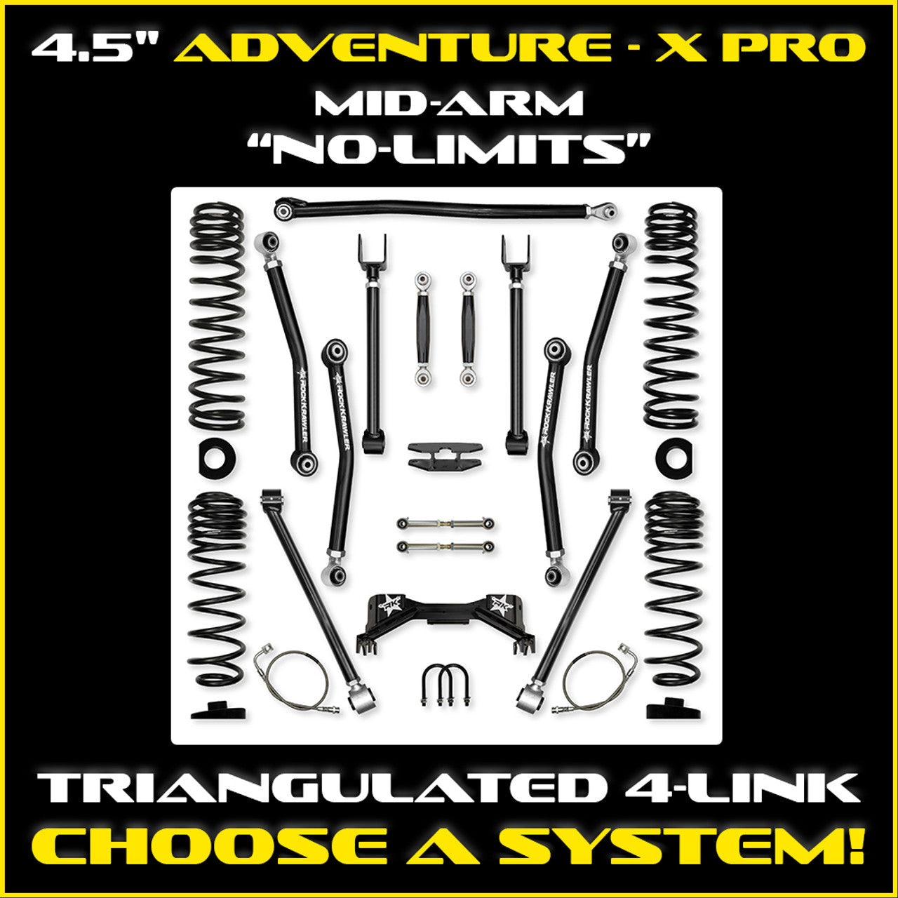 Rock Krawler 2019+ Jeep Wrangler JT 4.5in X Factor Pro (No Limits) Aluminum System - Stage 1