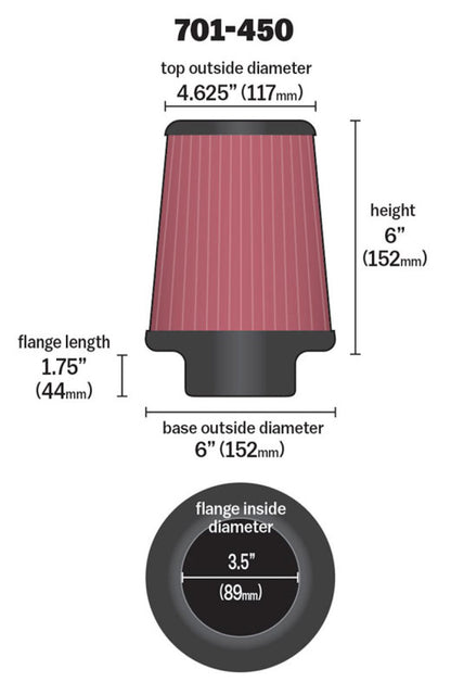 Airaid Universal Air Filter - Cone 3 1/2 x 6 x 4 5/8 x 6