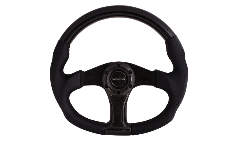 NRG Carbon Fiber Steering Wheel (350mm) Oval Shape w/Black Carbon & Leather Trim - ST-013CFCF