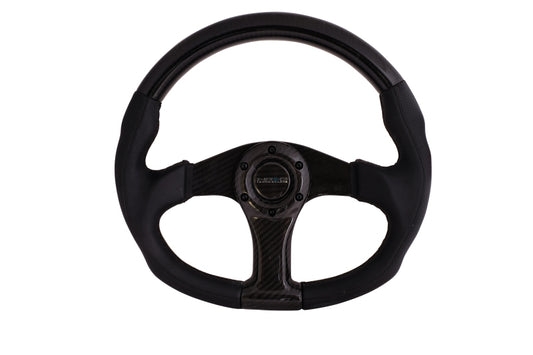 NRG Carbon Fiber Steering Wheel (350mm) Oval Shape w/Black Carbon & Leather Trim - ST-013CFCF