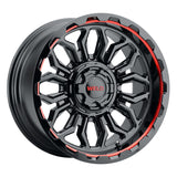 Weld W140 20X10 Flare 6X135 6X139.7 ET-18 BS4.75 Gloss Black MIL Red 106.1