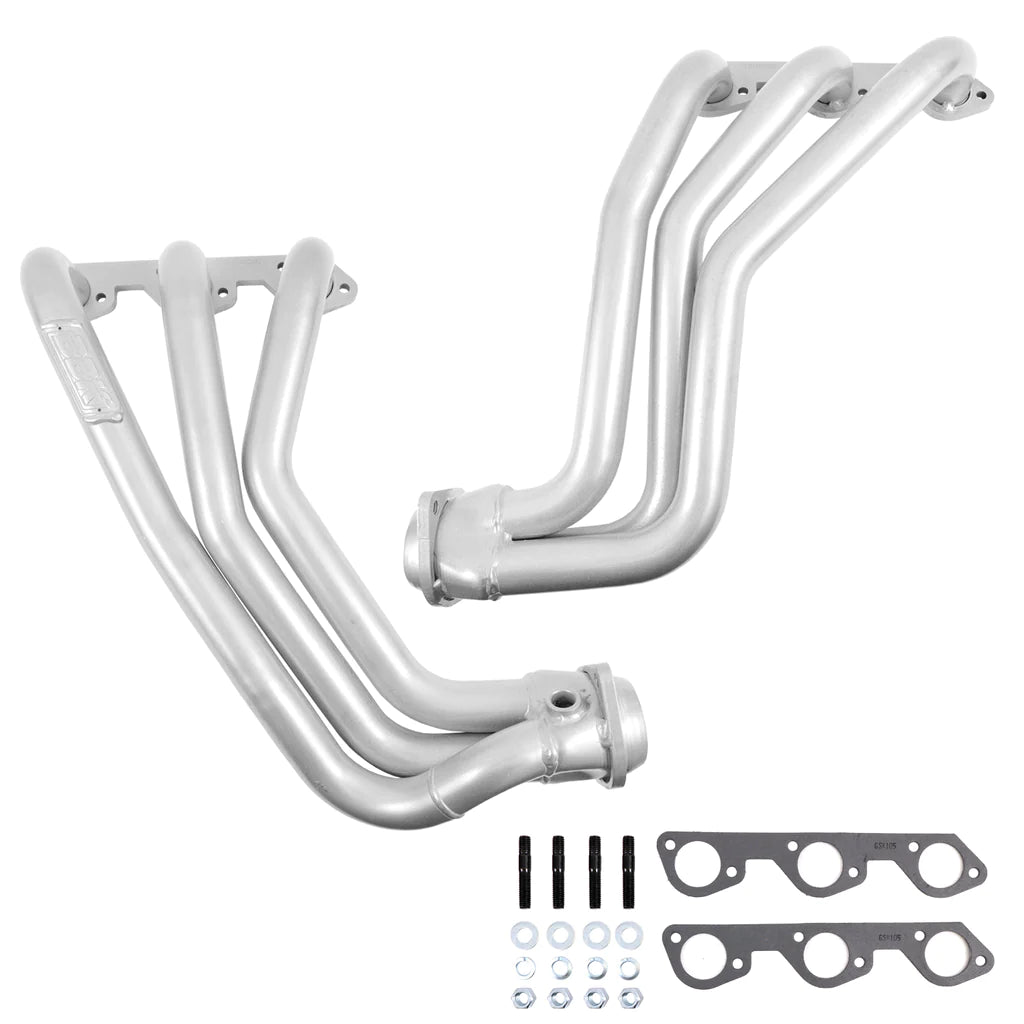 BBK Jeep Wrangler 3.8 1-5/8 Long Tube Exhaust Headers With High Flow Cats Polished Silver Ceramic 07-11