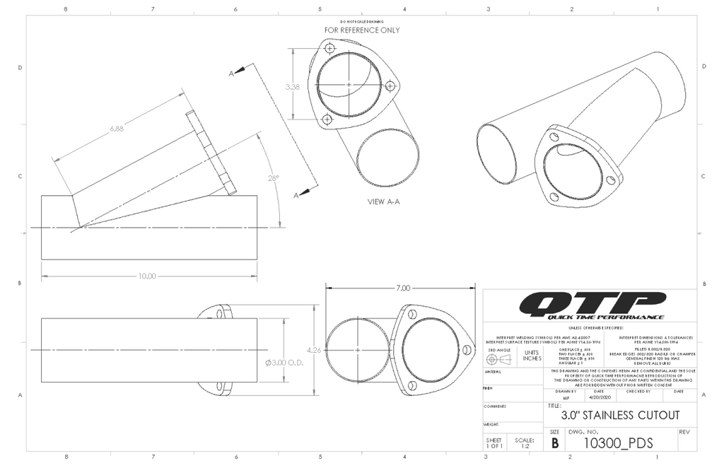 QTP 3.00 Inch Stainless Steel Exhaust Cutout (Universal) - 10300