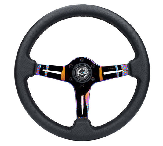 NRG Light Weight Gaming Steering Wheel - Splitz NeoChrome Silver Spokes Perforated Leather - ST-010MC-PR