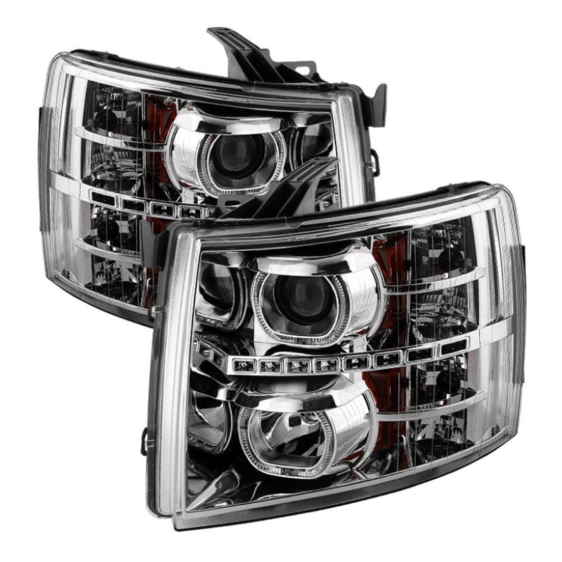 Xtune Chevy Silverado 1500/2500/3500 07-13 LED Halo Projector Headlights Chrome PRO-JH-CSIL07-CFB-C SPYDER