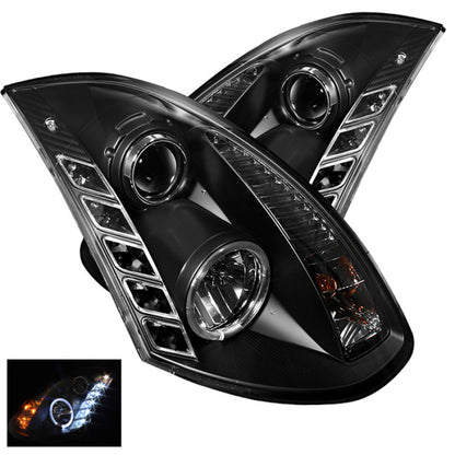 Spyder Infiniti G35 03-07 2DR Projector Halogen - LED Halo DRL Blk High H4 PRO-YD-IG35032D-DRL-BK SPYDER