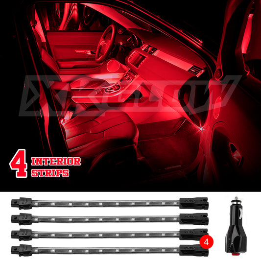 XKGlow Red - 4x8" Single Color XKGlow UnderglowLED Accent Light Car/Truck Kit - 4 Piece - Part XK041004-R