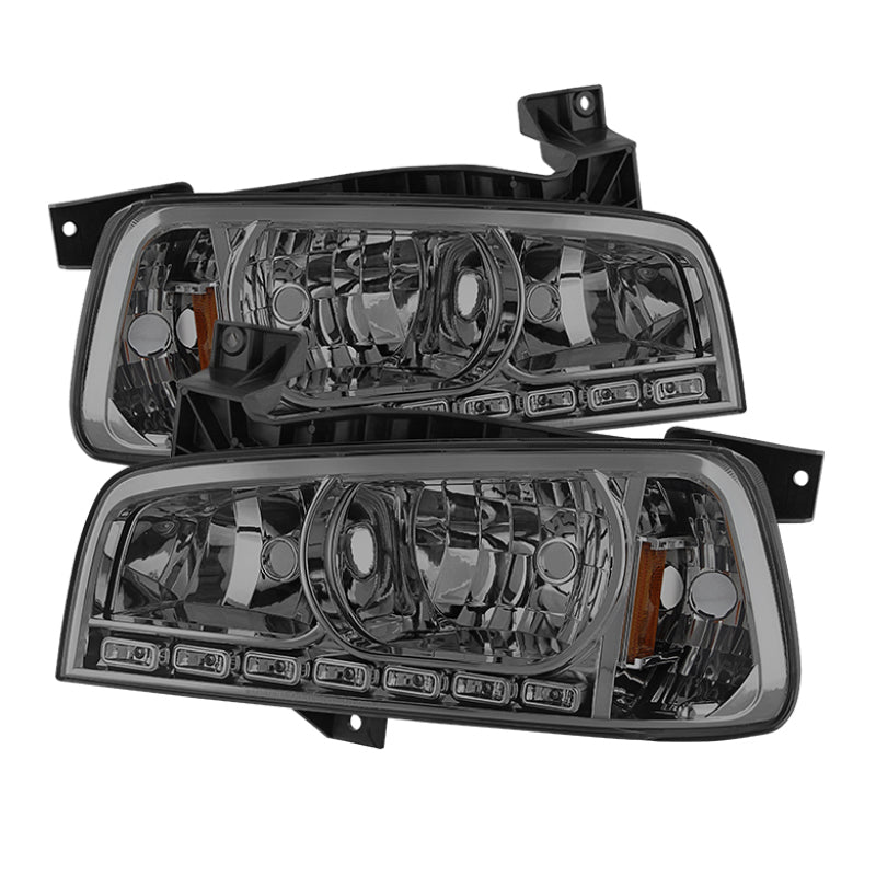 Xtune Dodge Charger 06-10 1Pc LED Crystal Headlights Smoke HD-ON-DCH05-1PC-LED-SM SPYDER