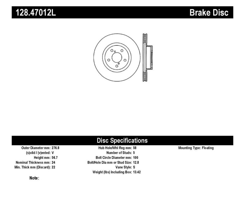 StopTech Drilled Sport Brake Rotor Stoptech