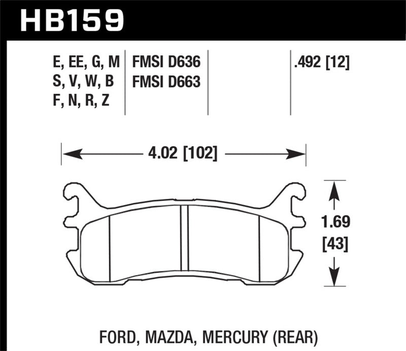 Hawk .492 ER-1 Rear Brake Pads For 94-05 Mazda Miata - HB159D.492