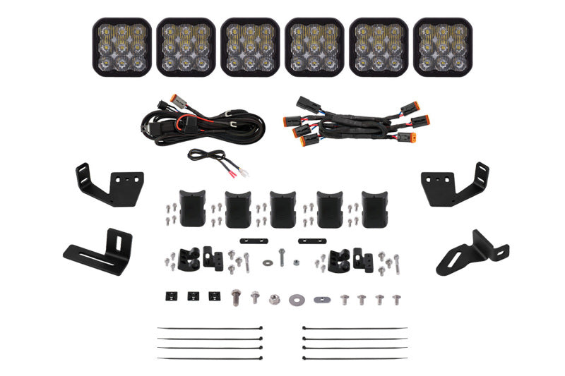 Diode Dynamics Prinsu/Sherpa Roof Rack SS5 6-Pod CrossLink Mounting Kit - Sport White Driving