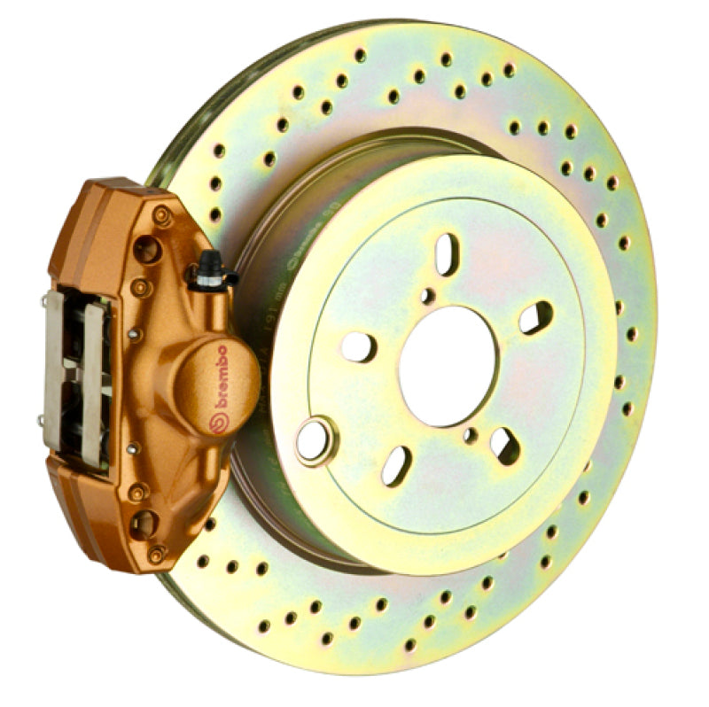 Brembo 08-14 WRX/10-14 Legacy 2.5i Rear GT BBK 2 Piston Cast 2pc 316 x20 1pc Rotor Drilled - Gold Brembo