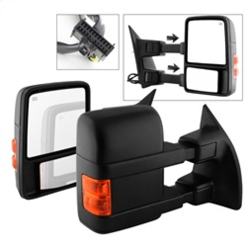 Xtune Ford Superduty 08-15 L&R Extendable Power Heated Adjust Mirror Amber MIR-FDSD08S-PW-AM-SET SPYDER