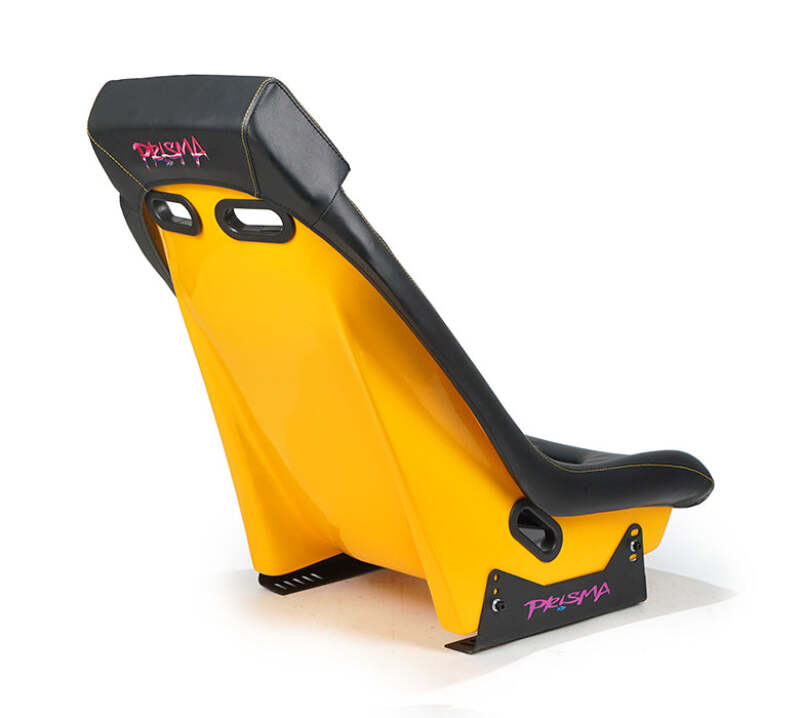 NRG GT Retro Bucket Seat - Black PVC Leather Yellow Stitching Yellow Glitter Fiberglass Back - PRI-100BK-ARCADE