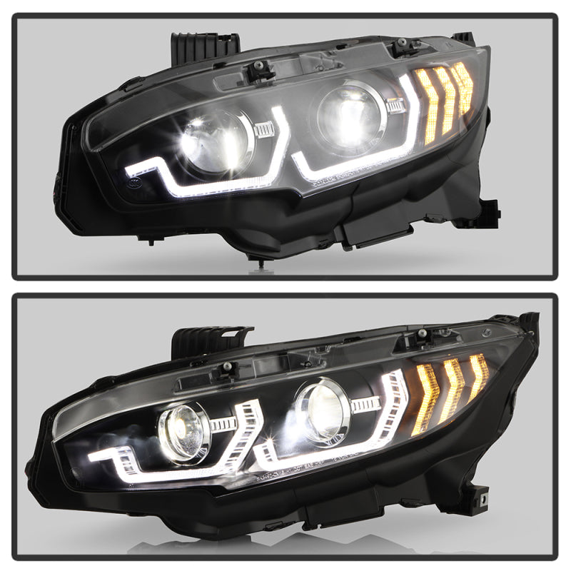 Honda Civic 16-20 LED Model High-Power LED Module Headlights - Black (PRO-YD-HC16LEDAP-SEQGR-BK) SPYDER