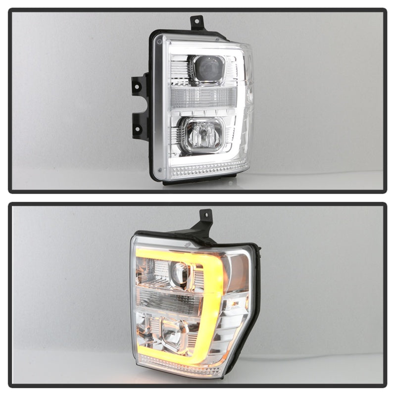 Spyder 08-10 Ford F-250 Ver 2 Proj Headlight - Switch Back Light Bar - Chrome - PRO-YD-FS08V2-SBLB-C SPYDER