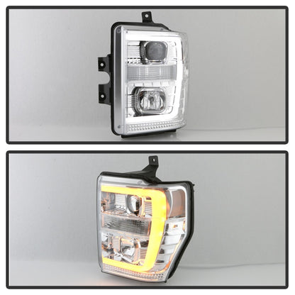 Spyder 08-10 Ford F-250 Ver 2 Proj Headlight - Switch Back Light Bar - Chrome - PRO-YD-FS08V2-SBLB-C SPYDER