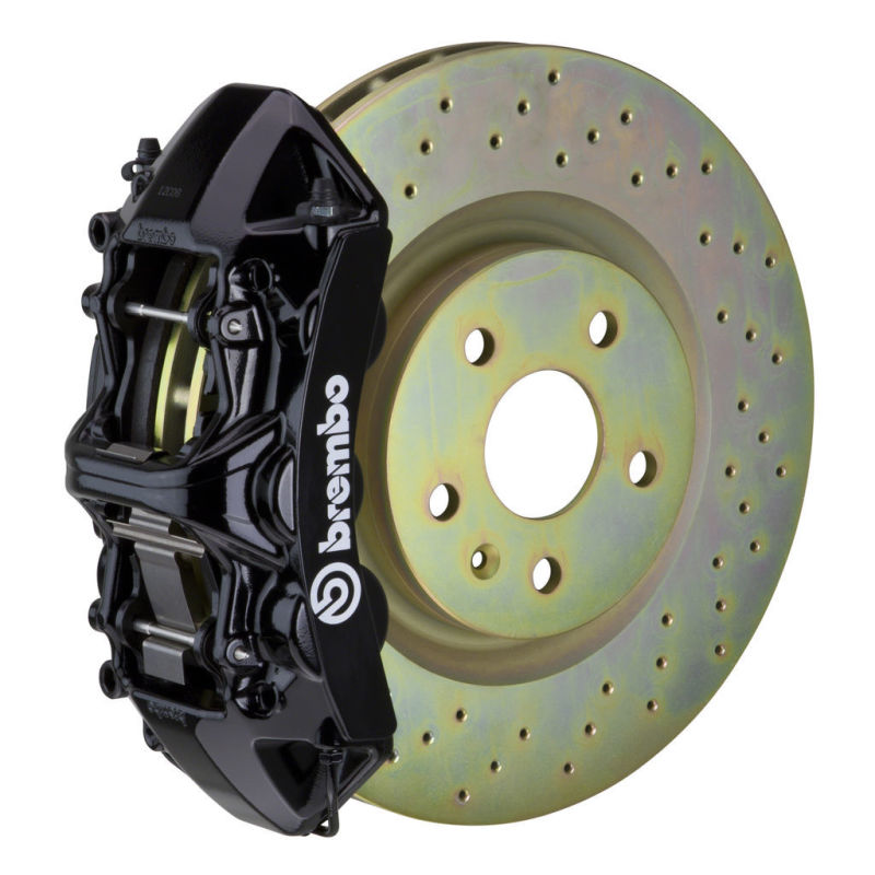 Brembo 05-14 Mustang GT Excl non-ABS Equipped Fr GT BBK 6Pist Cast 355x32 1pc Rtr Drill-Black Brembo