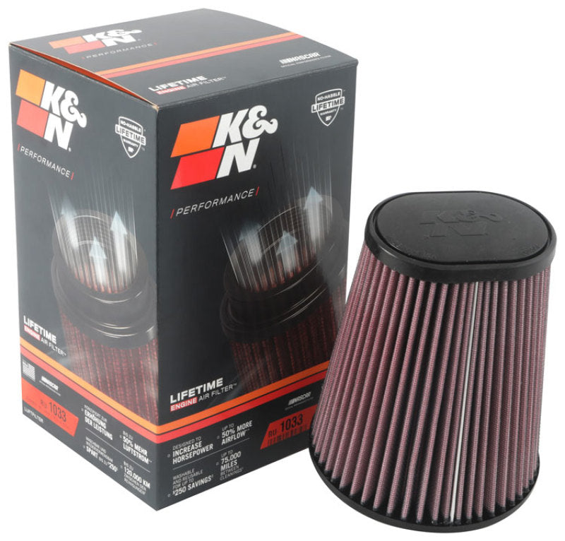 K&N Universal Clamp-On Air Filter 3-1/2in 10 Degree Flange 5-3/4in B 4-1/2in x 3-1/4in T 7in H K&N Engineering