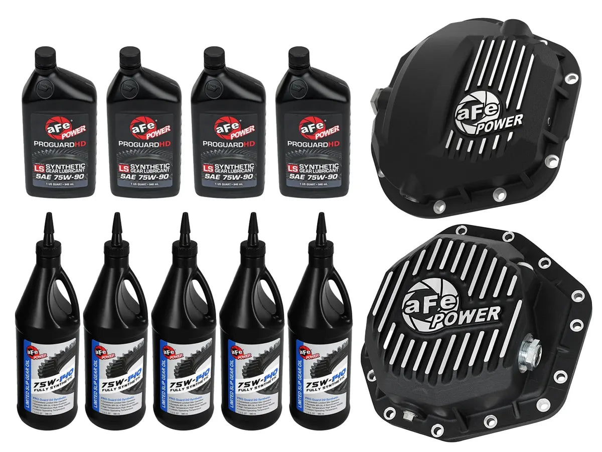 aFe Power Front/Rear Diff Cover Kit w/ Oil 17-22 Ford Diesel V8 (Dana Super 60 & Dana M275-14)