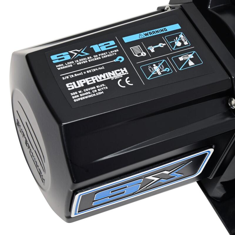 Superwinch 12000 LBS 12V DC 3/8in x 80ft Synthetic Rope SX12SR Winch - Semi Gloss Black Superwinch