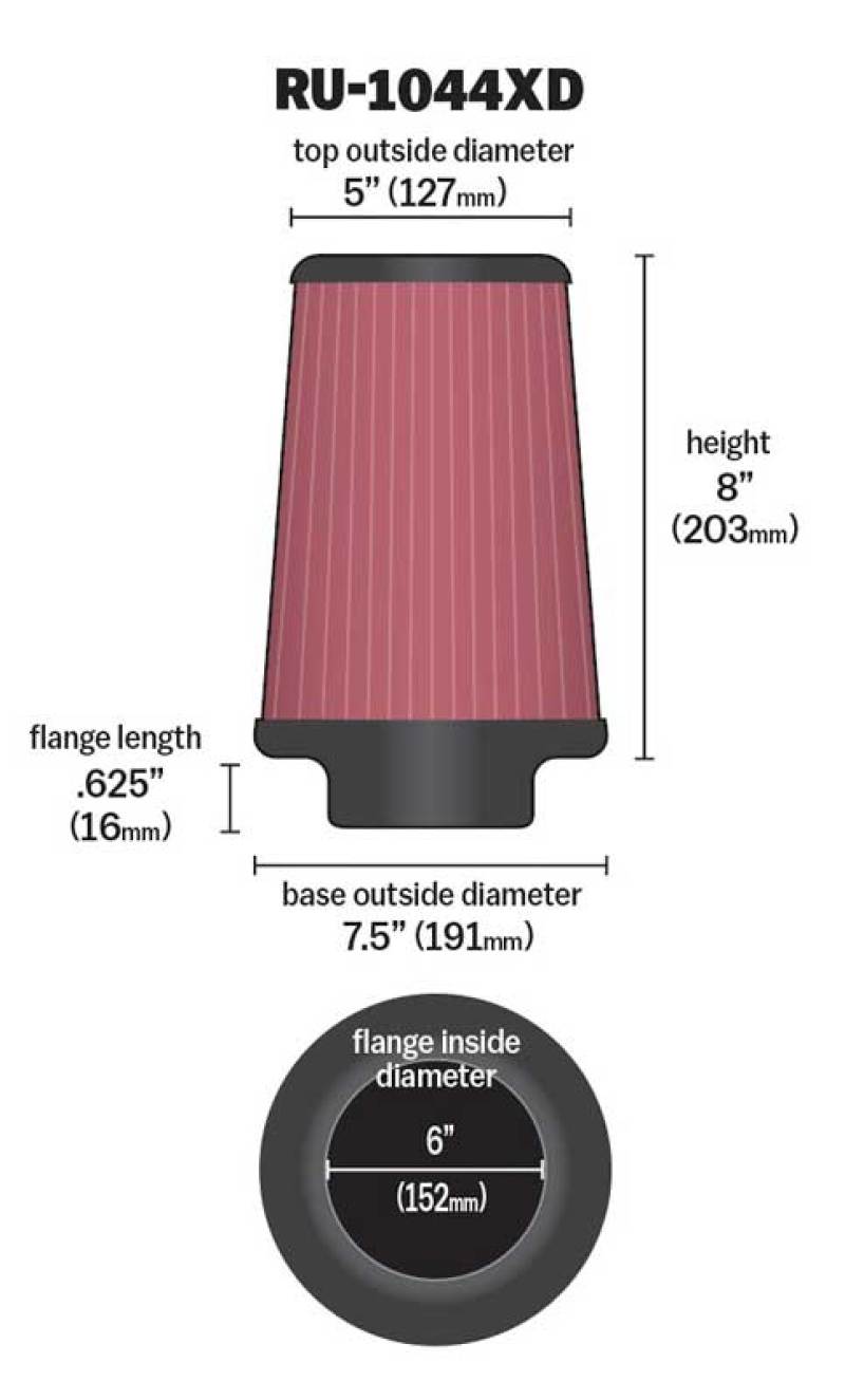 K&N Universal Clamp-On Air Filter 6in FLG / 7-1/2in B / 5in T / 8in H K&N Engineering