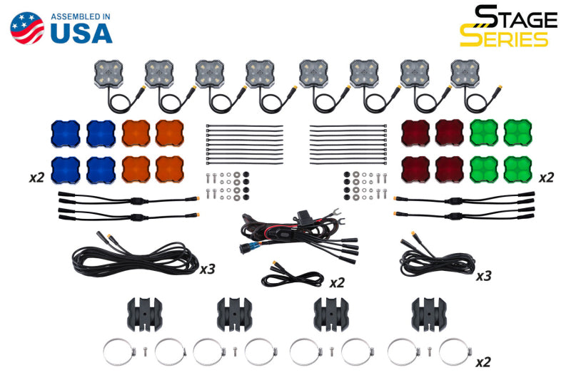 Diode Dynamics Stage Series SXS Rock Light Installer Kit - White Diffused M8 (8-pack)