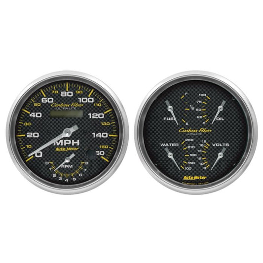 Autometer Carbon Fiber Gauge Kit 2pc Quad & Tach/Speedo 5in. 4805