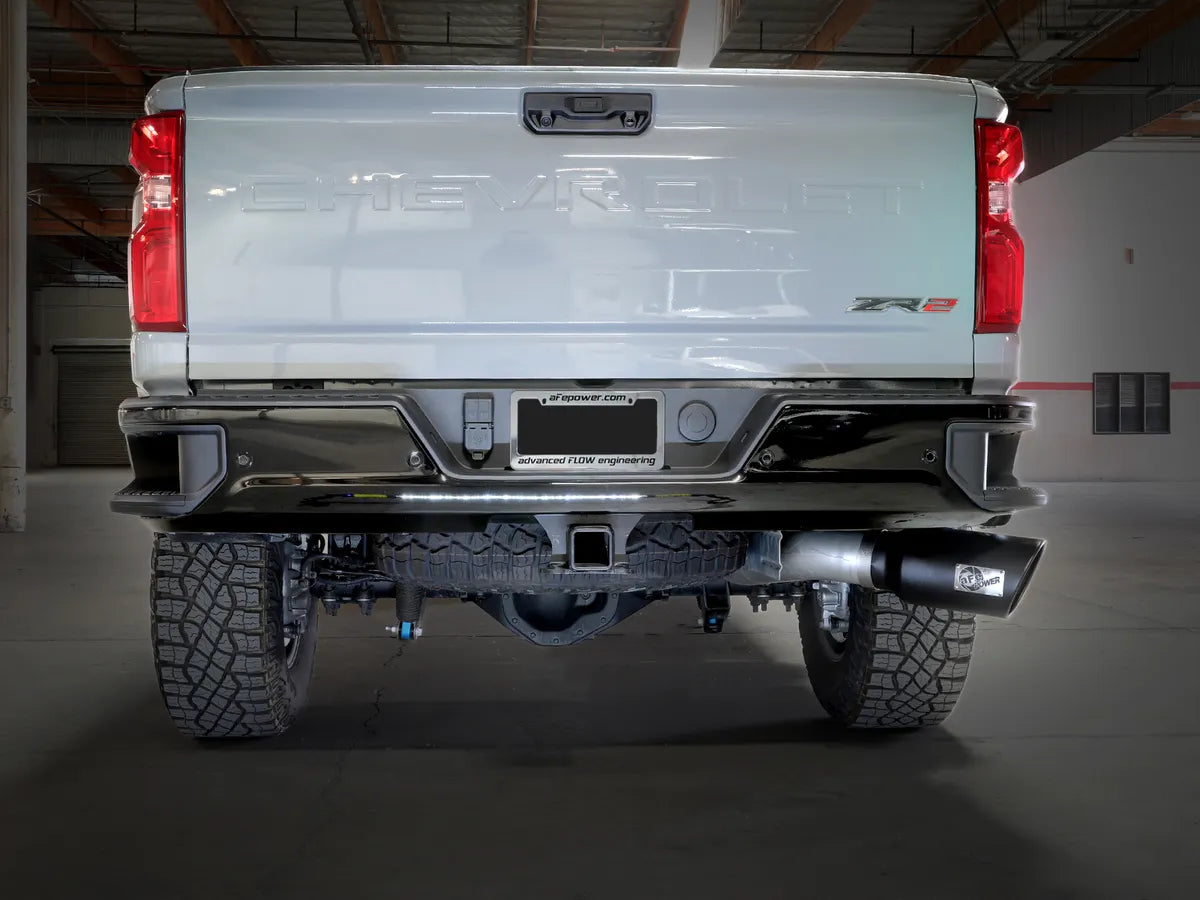 aFe Large Bore-HD 5 IN 409 Stainless Steel DPF-Back Exhaust System w/ Black Tip - 49-44147-B