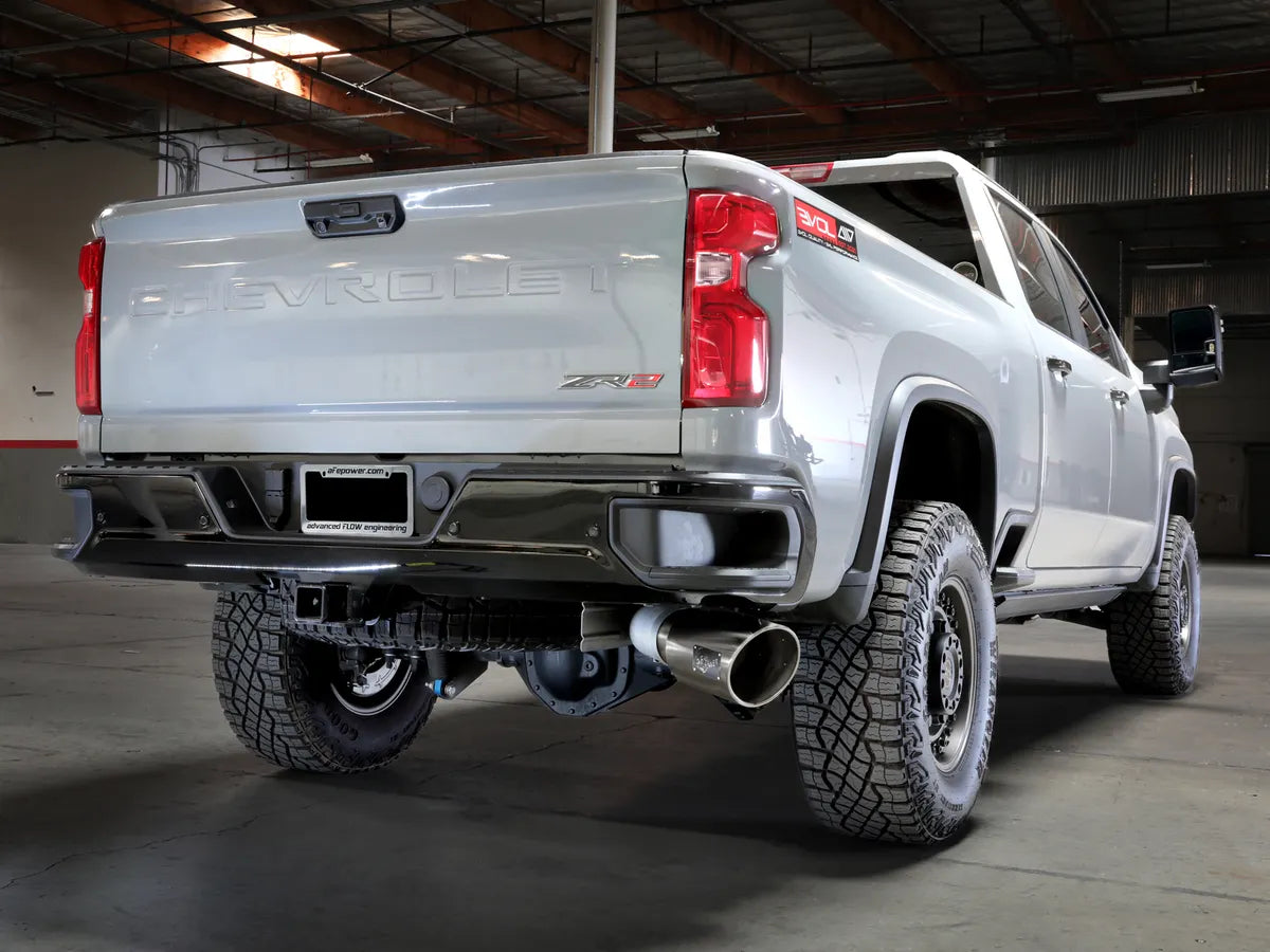 aFe Large Bore-HD 5 IN 409 Stainless Steel DPF-Back Exhaust System w/ Polished Tip- 49-44147-P