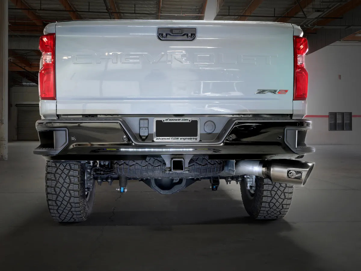 aFe Large Bore-HD 5 IN 409 Stainless Steel DPF-Back Exhaust System w/ Polished Tip- 49-44147-P