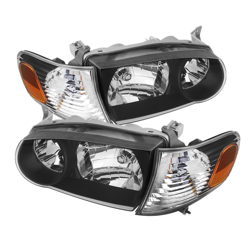 Xtune Toyota Corolla 01-02 Crystal Headlights w/ Amber Corner Lights Black HD-JH-TC01-AM-BK SPYDER