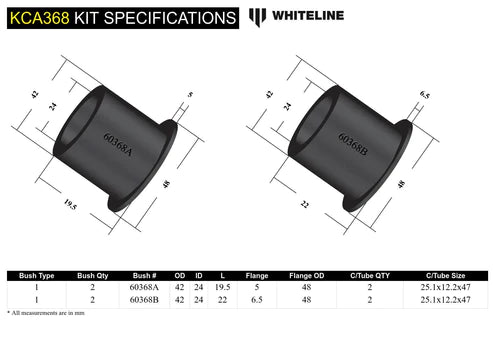 Whiteline KCA368 97-06 Honda / Acura Outer Position Rear Upper Control Arm Bushings