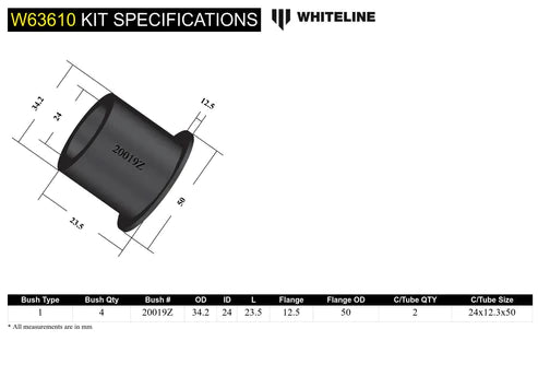 WHITELINE 09-13 SUBARU FORESTER REAR LOWER CONTROL ARM OUTER BUSHING KIT - W63610 Whiteline