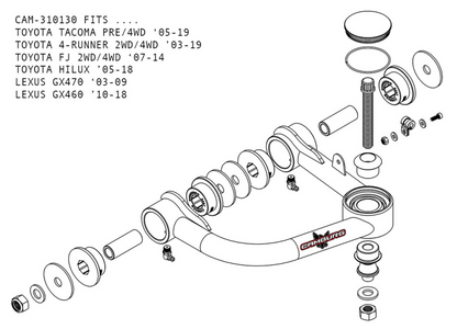 Camburg Toyota Tacoma Pre/4WD 05-23 / 4-Runner 03-23 / FJ 07-14 1.25in Uniball Upper Arms w/ covers