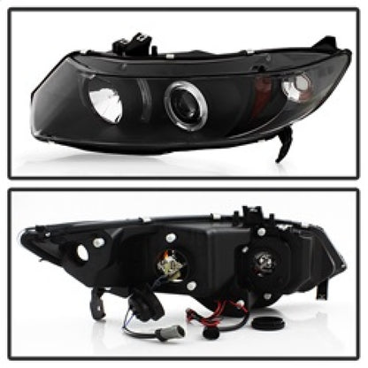 Spyder Honda Civic 06-08 2Dr Projector Headlights LED Halo Black High H1 Low H1 PRO-YD-HC06-2D-HL-BK SPYDER