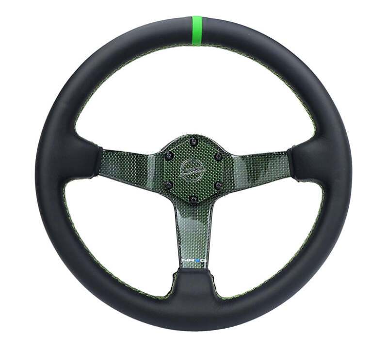 NRG Reinforced Steering Wheel (350mm) Green Carbon Fiber Center - Green Stitching & Center Mark - RST-036CF-GN